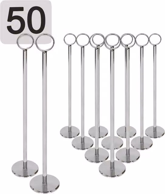 Argon Tableware Silver Stainless Steel Table Numbers with Holders, Set of 50, Height: 30 cm