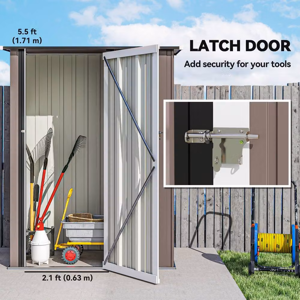 Rolipo Brown Galvanised Metal Garden Shed with Sloped Roof – 7