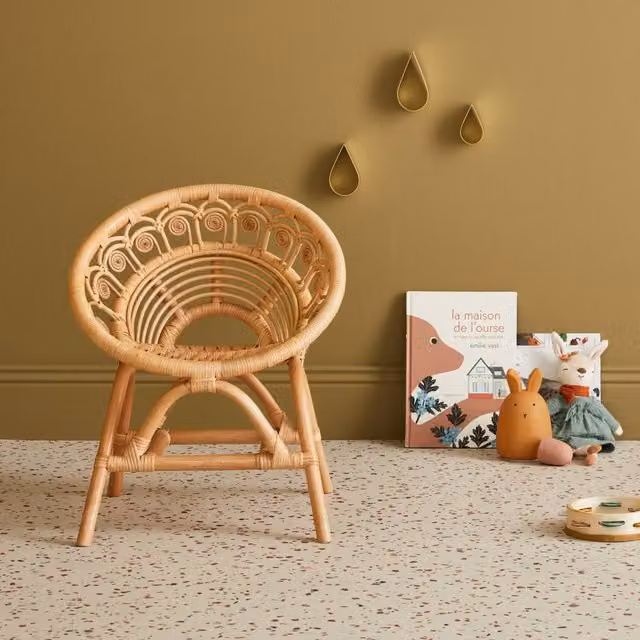 sweeek Vintage Rattan Chair in Brown with Armrests W/D/H: 46 x 39.5 x 55 cm