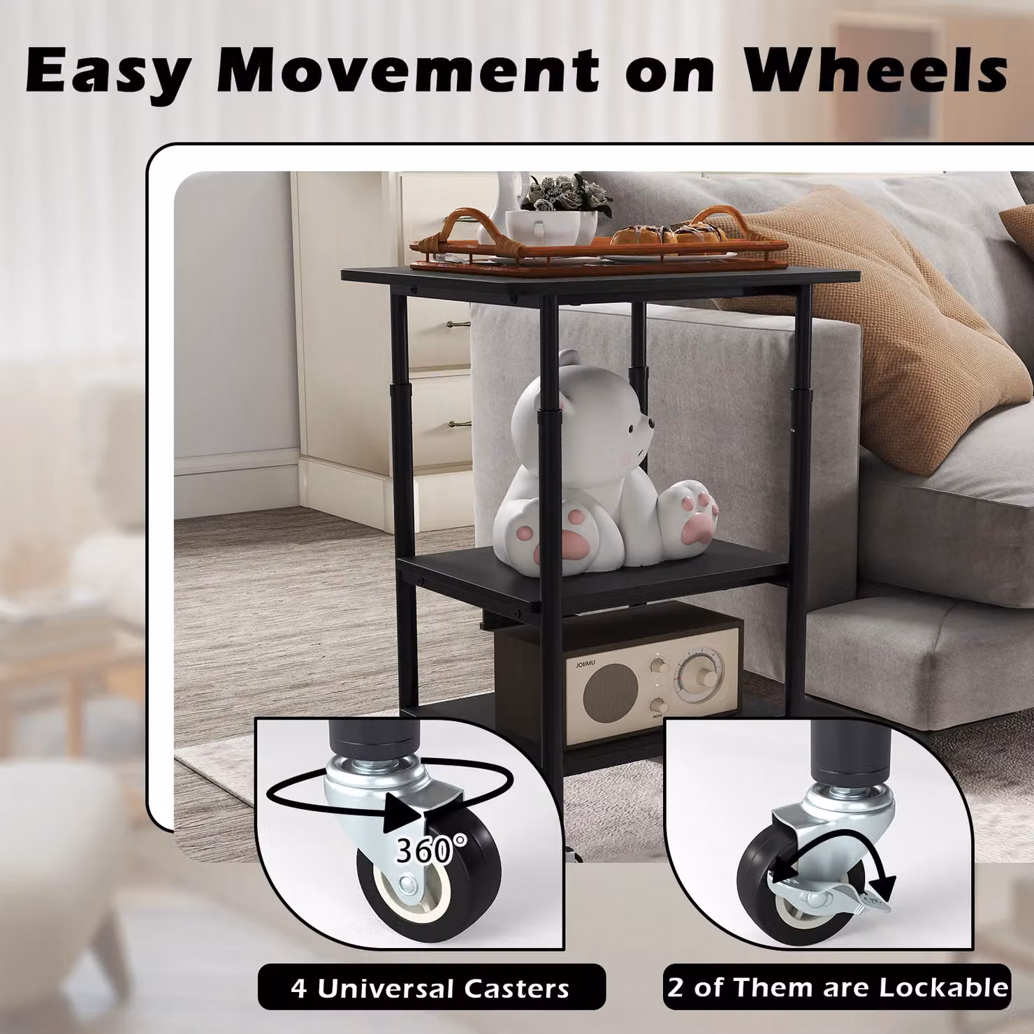 Costway 3-Tier Height Adjustable Printer Stand and Cart with Storage in Black – 5