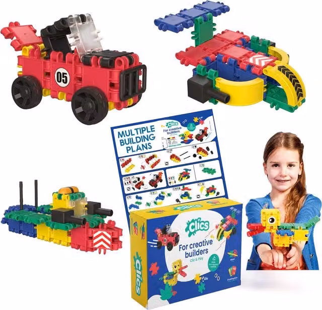 Clicformers Clics Box 5 in 1 Clic and Play Creative Building Set with 69 Pieces in Red, Blue and Multicolour