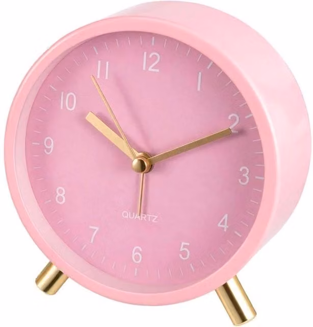 Kelvenix Pink Small Metal Analog Tabletop Desk Clock with Illuminated Night Light