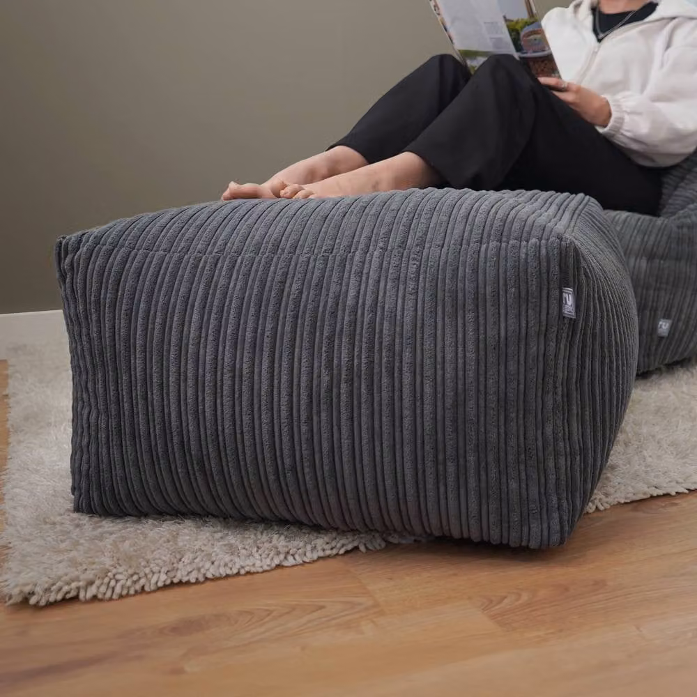 rucomfy Jumbo Cord Indoor Ottoman Pouffe Footstool in Grey W/D/H: 60 x 60 x 36 cm – 2