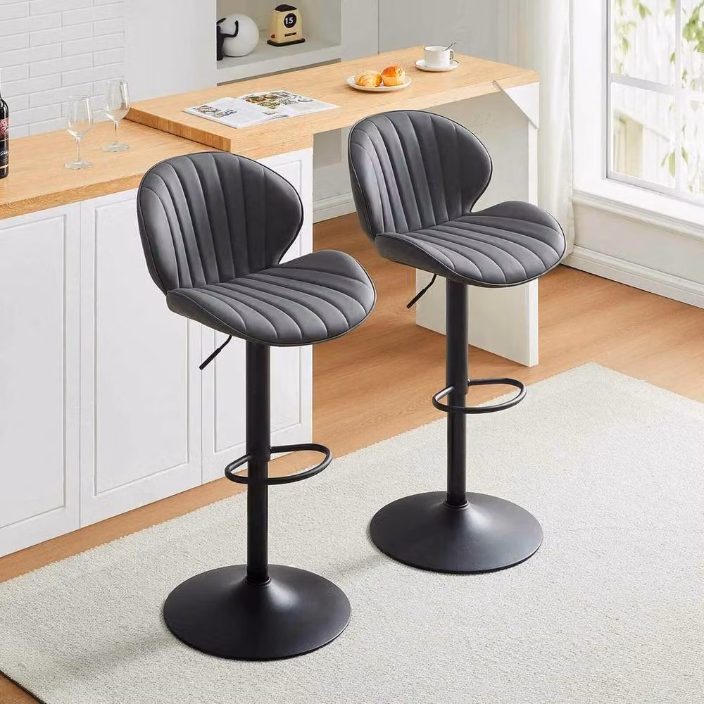 KORVIXA Set of 2 Adjustable PU Leather Bar Stools in Dark Grey – 3