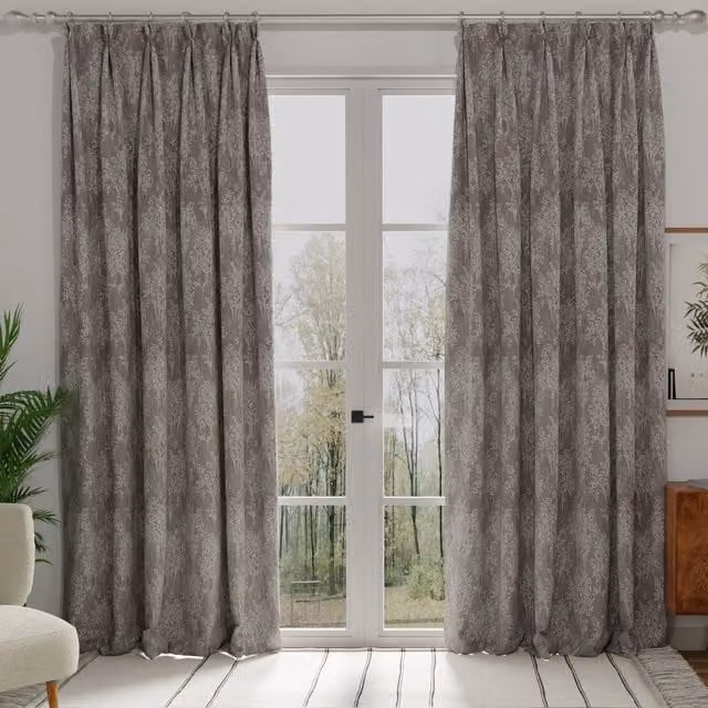 Terrys Chantilly Made to Measure Blackout Floral Fabric Panel in Grey and Silver