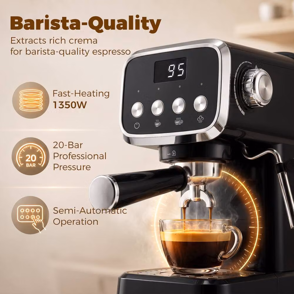 HOMCOM Espresso Machine with 20-Bar Pressure in Black – 4