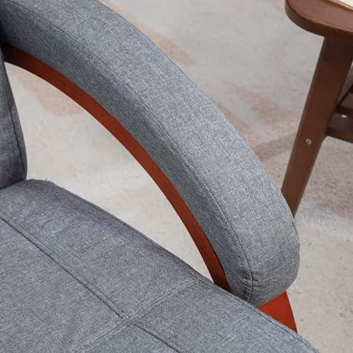 HOMCOM Grey Fabric Swivel Recliner Chair with Extended Footrest and Solid Wood Base – 7