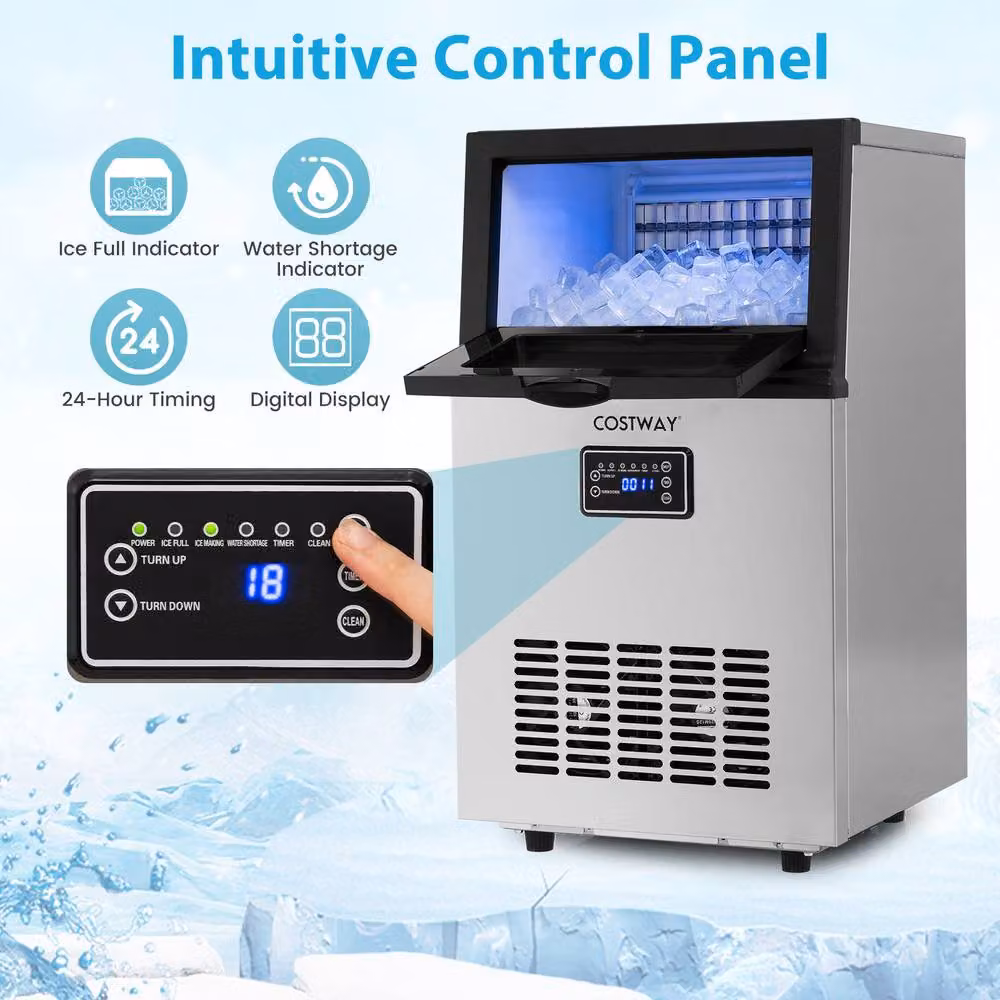 Costway Commercial Ice Maker in Silver with 23 kg/24h Production and 5 kg Storage Capacity – 4