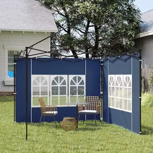 Outsunny Gazebo Side Panels with Window for 3x3m or 3x6m Canopy, Blue – 8