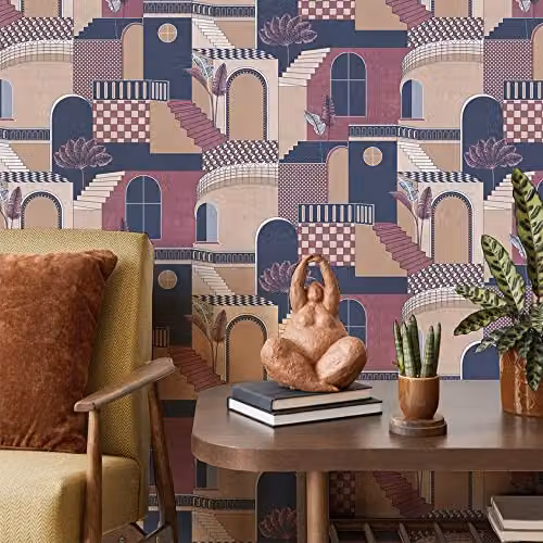 Holden Decor Medina Red and Navy Blue Mediterranean Botanical Floral Wallpaper Roll – 4