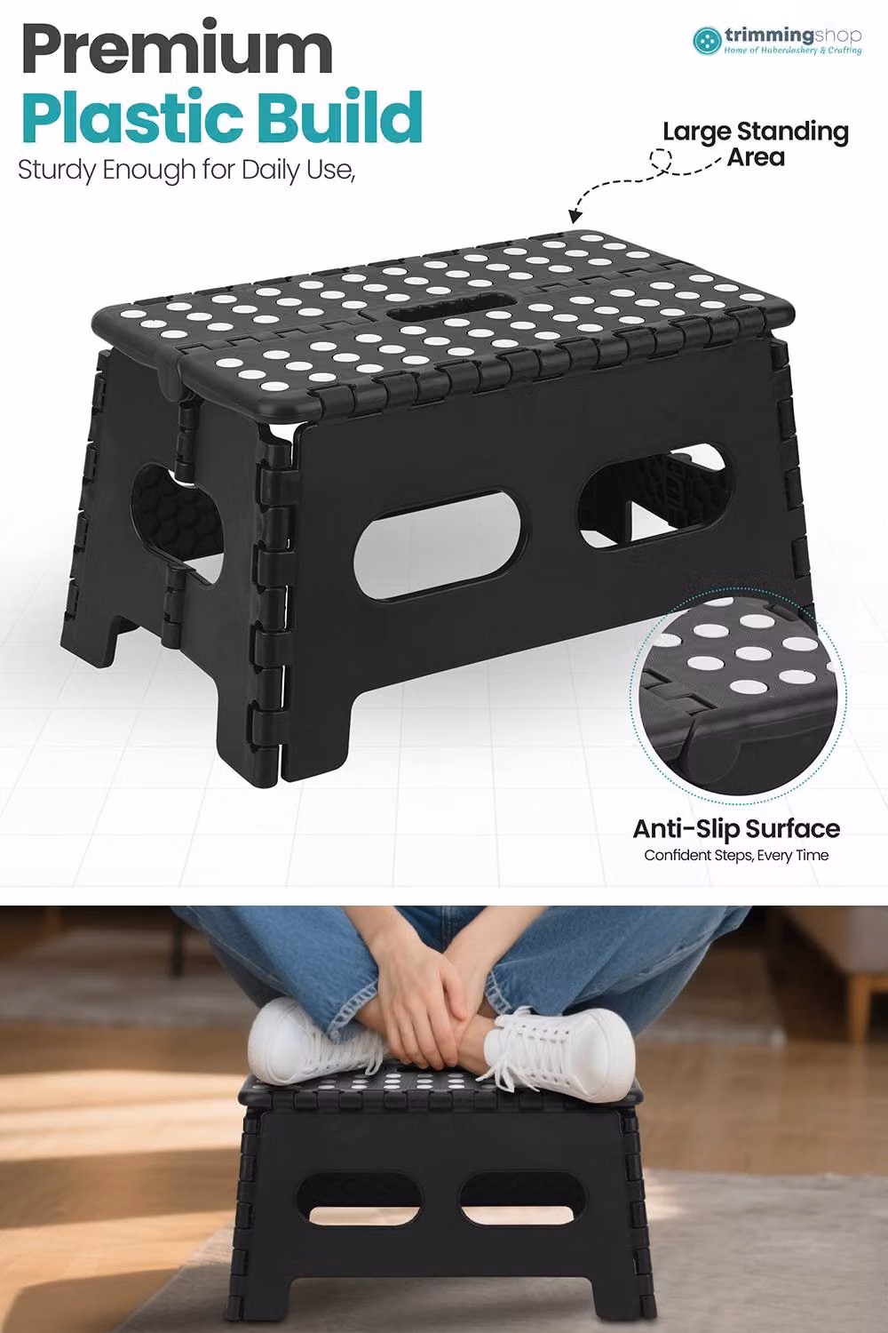 Neel Blue Anti-Skid Folding Step Stool in Black for Camping and Travel – 4