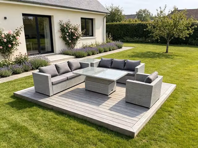 Fimous Rattan Garden Furniture Set with Adjustable Height Lifting Table and Sofa Dining Set in Light Grey – 1