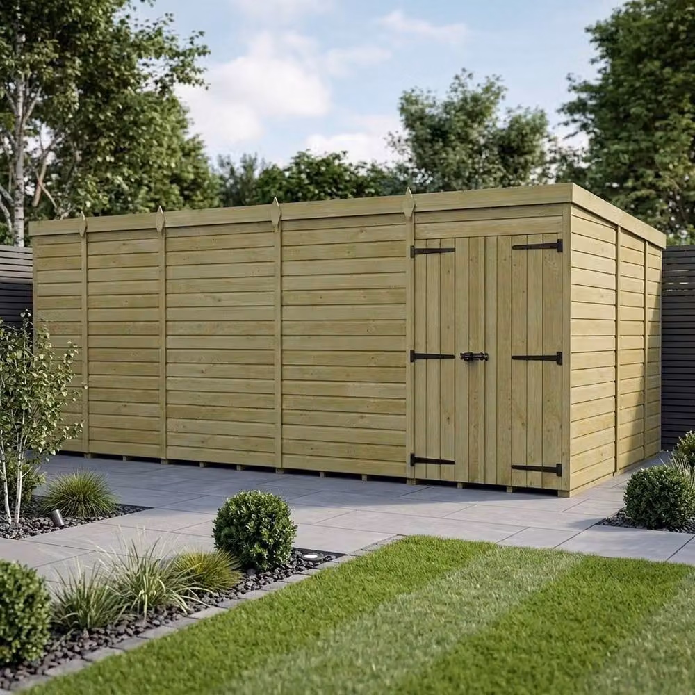 Buttercup Farm Brown Timber Pent Garden Shed with Double Doors and No Windows, W/D/H: 518.18 x 274.32 x 210 cm – 2