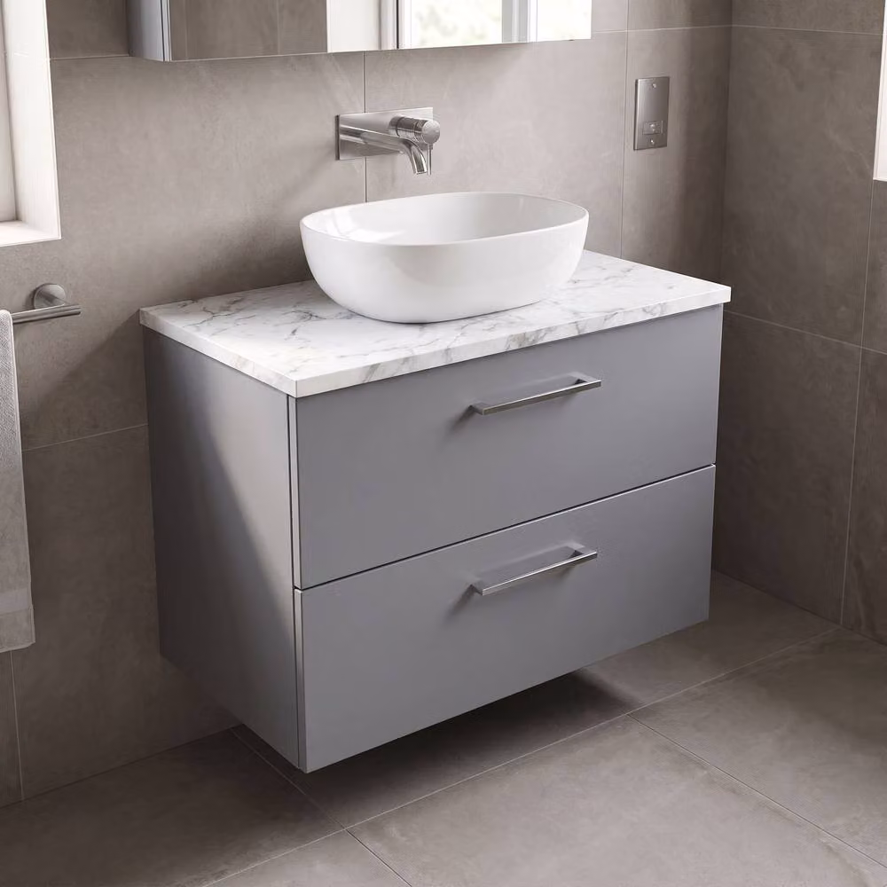 Balterley Level 800mm Wall Hung 2 Drawer Unit with Laminate Worktop in Satin Grey – 2