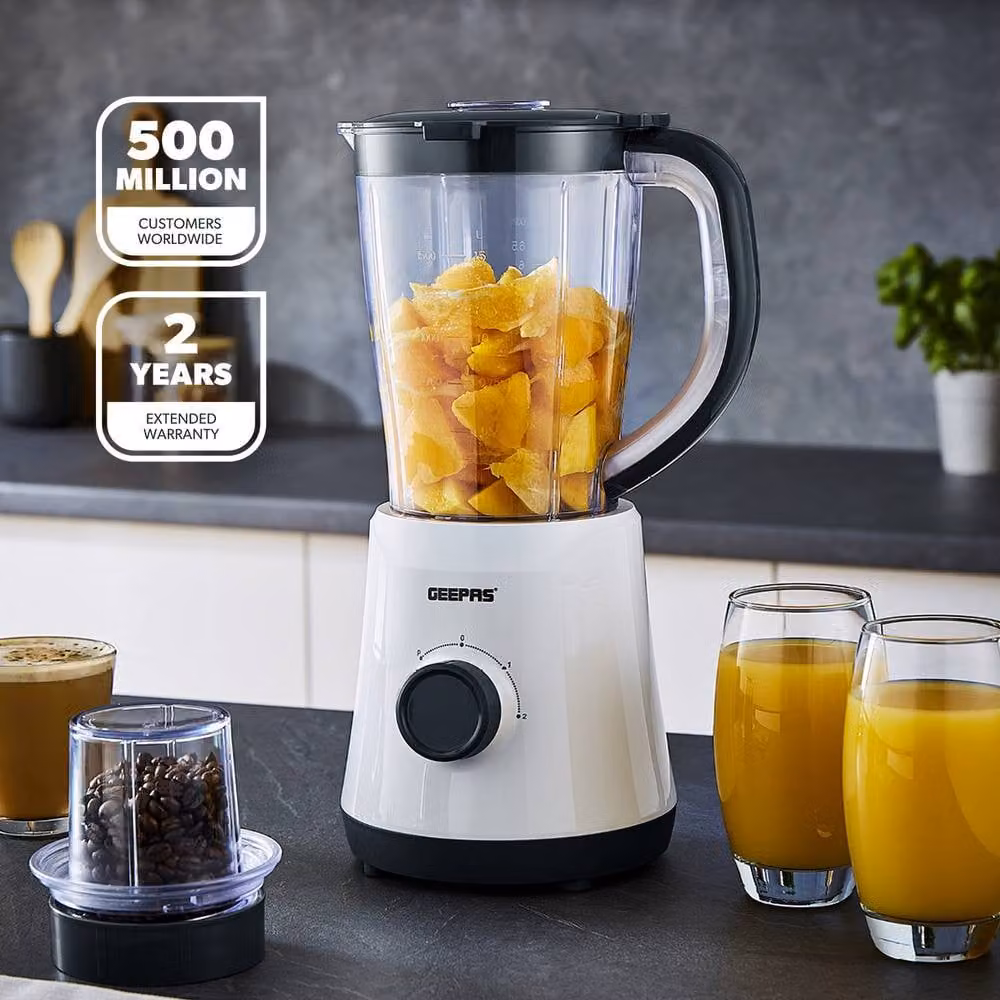 Geepas 500W Blender with 1.5L Jar and Spice Grinder in Grey and White – 2