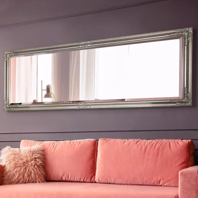 MirrorOutlet Caspian Silver Full Length Mirror, Rectangular Wall Mirror, W: 70 cm, H: 180 cm, D: 1 cm, Silver