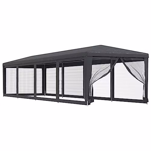 vidaXL Party Tent with 10 Mesh Sidewalls, Anthracite, W/D/H: 12 x 3 x 2.6 m – 1