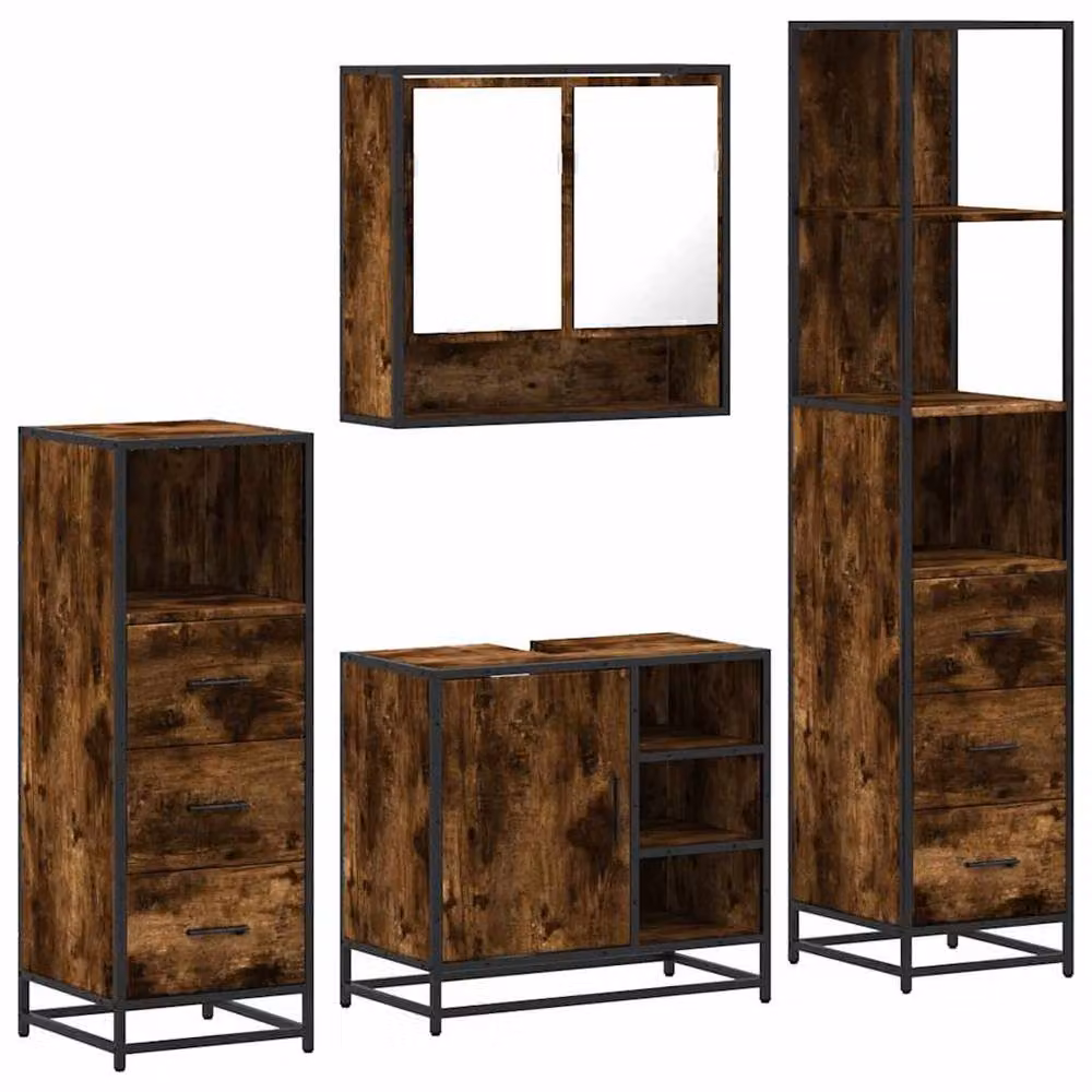 Berkfield Home 4-Piece Industrial Bathroom Furniture Set in Smoked Oak – 3
