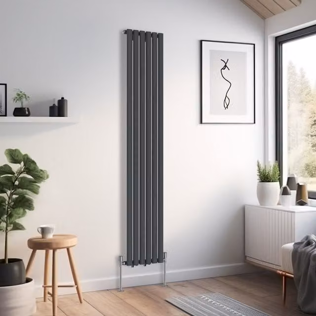 Right Radiators Oval Single Panel Vertical Radiator in Anthracite, Height: 180 cm, Width: 35.4 cm