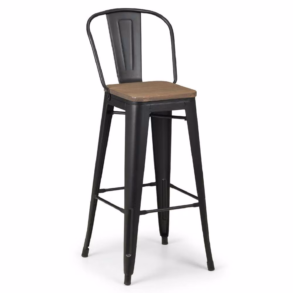 netfurniture Camden Industrial Metal and Wood Bar Stools, Set of 2, Black Matt – 2