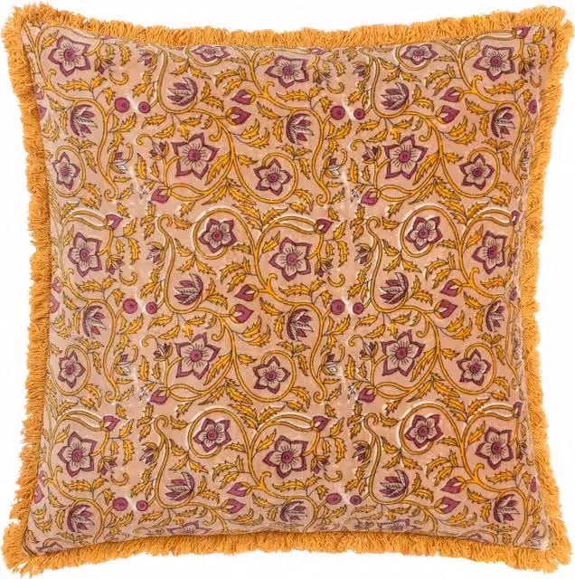 Paoletti 1973 Filagree Floral Cotton Velvet Cushion in Shell with Feather and Polyester Filling