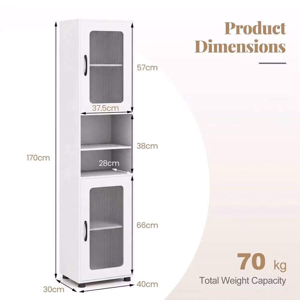 Kelvenix Modern Freestanding Storage Organizer in White, Height: 170 cm – 2