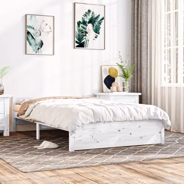 Berkfield Home White Solid Pine Wood Bed Frame with Lift Up Base W/D/H: 140 x 200 cm