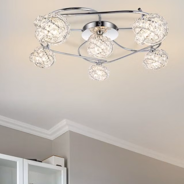 COSYLYTE Mirri 6 Light Glass Ceiling Light in Chrome