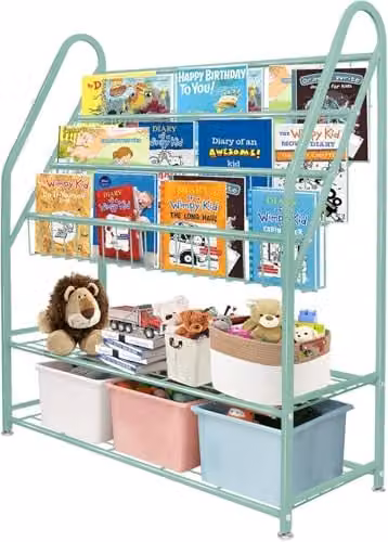 Huhote Green Childrens Metal Bookshelf and Toy Storage Organiser – 1