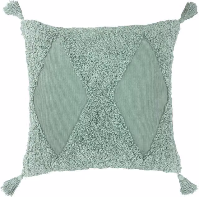 Make it a Home Kantha Tufted Diamond Square Cushion in Green Polyester