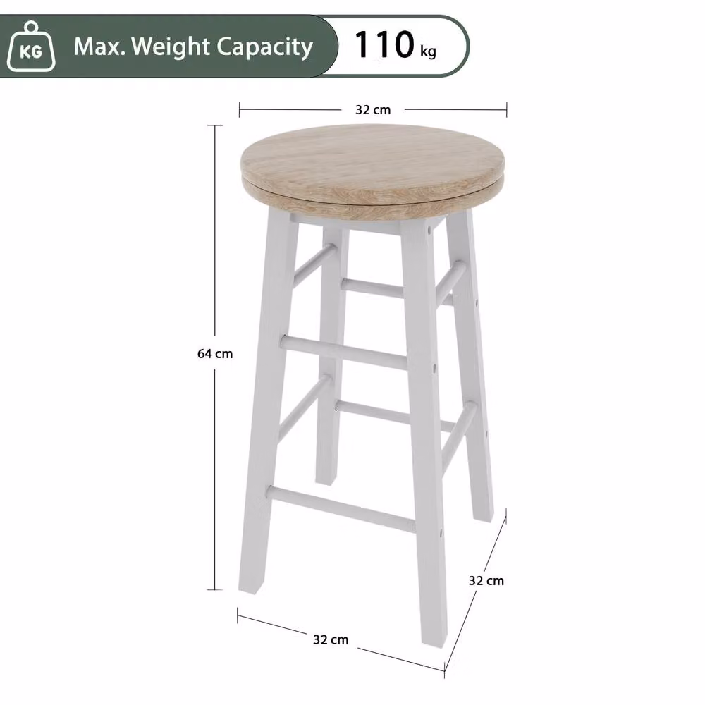 HD Designs White Wooden Revolving Bar Stool for Kitchen and Dining Rooms – 4