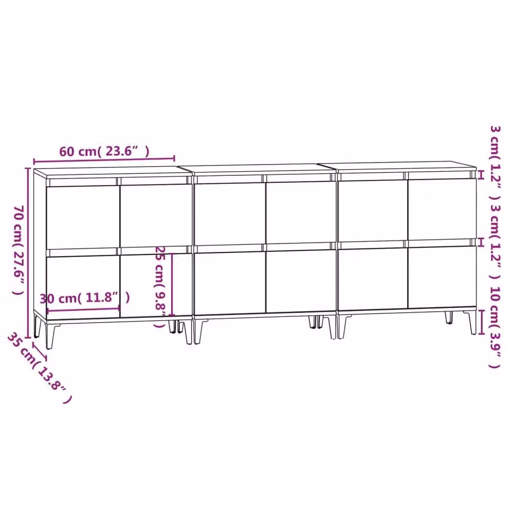 Berkfield Home Set of 3 Smoked Oak Sideboards in Brown, W/D/H: 60 x 35 x 70 cm – 5