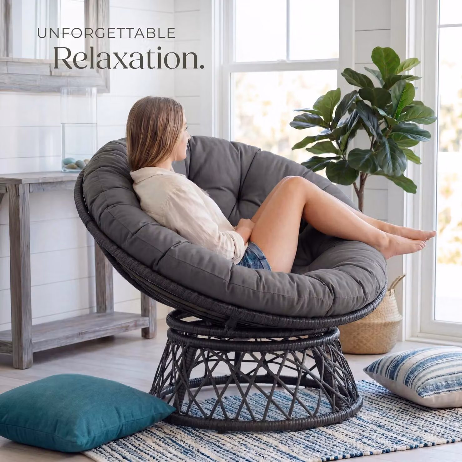 tectake Gargano Egg Garden Chair in Black with Grey Cushions and 360 Degree Swivel Metal Frame – 8