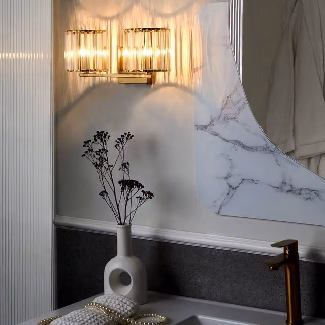 Wyld and Coco Geometric Modern Wall Lamp with Gold Metal Base and Transparent Crystal Glass Shade