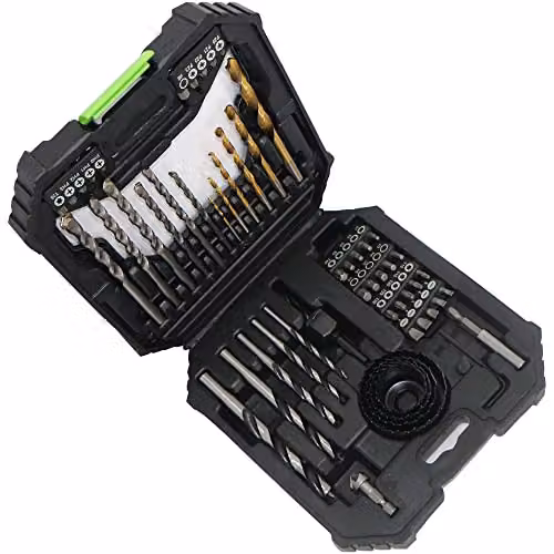 MYLEK 56 Piece HSS Drill Bit and Screwdriver Accessory Set with Storage Case in Black and White – 7