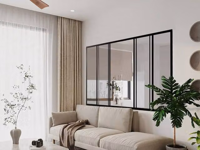 Vente-unique Ravena Industrial Sliding Glass Partition, Black Powder-Coated Aluminium, W/H: 130 x 180 cm – 1