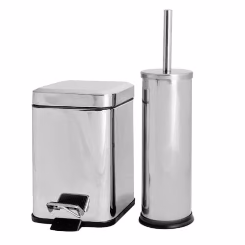 Harbour Housewares 3L Stainless Steel Pedal Bin and Toilet Brush Set in Silver