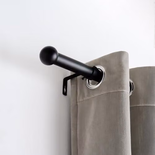 OHS Extendable Black Metal Curtain Pole with Ball Finials and Brackets, 120 to 220 cm