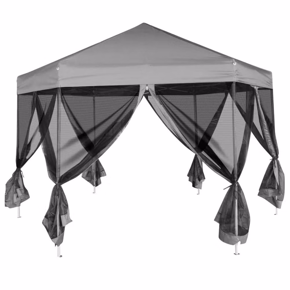 Berkfield Home Hexagonal Pop-Up Marquee with 6 Sidewalls, Grey, W: 3.6 m, D: 3.1 m – 2