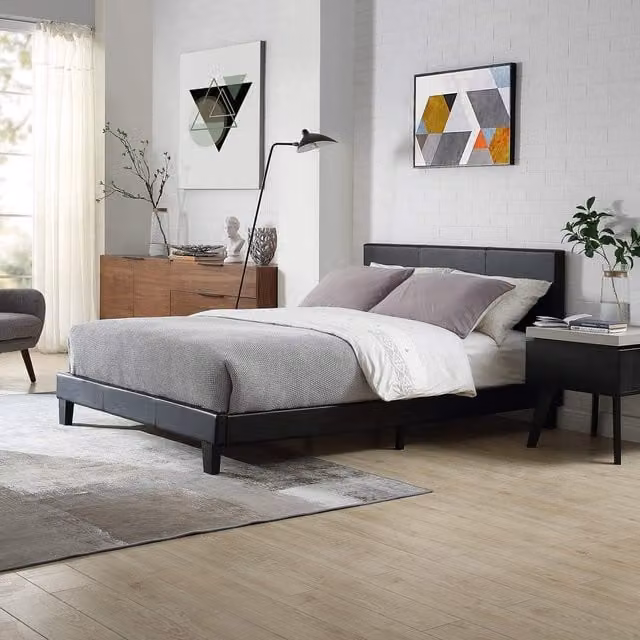 Modernique Bilancio 4ft6 Double Bed in Black Faux Leather