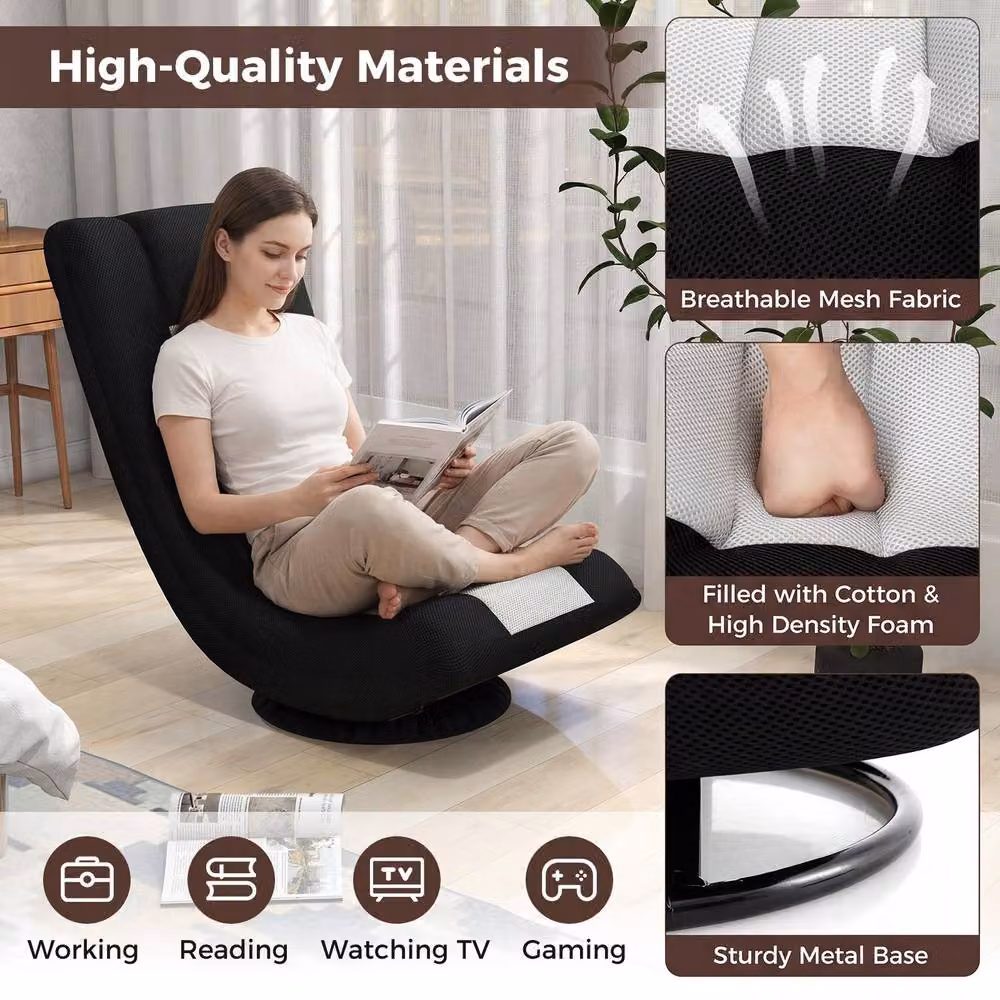 Gymax Folding Floor Sofa Chair with 360 Degree Swivel and 4 Position Adjustment in Black – 6