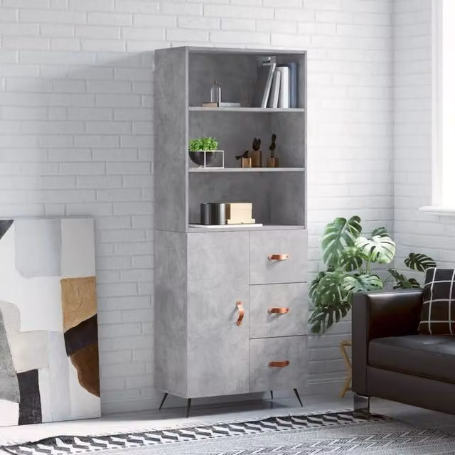 Berkfield Home Industrial Highboard in Concrete Grey, W/D/H: 69.5 x 34 x 180 cm