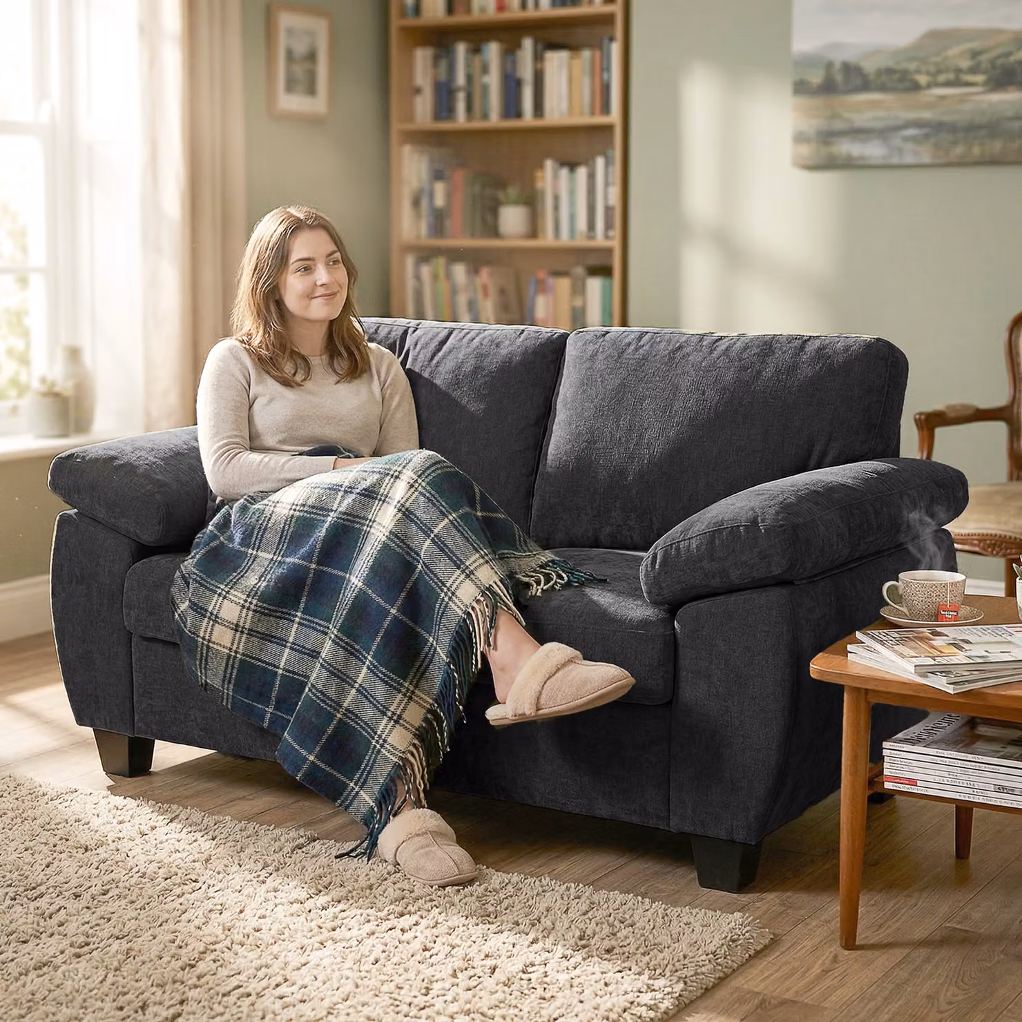 HOMCOM 2 Seater Chenille Loveseat Sofa, Dark Grey, Width: 156 cm – 2