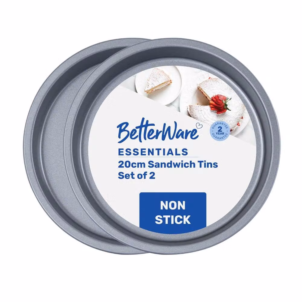 Betterware Essentials Non-Stick Rectangular Carbon Steel Sandwich and Cake Tins, Silver, 2 x 20 cm – 5