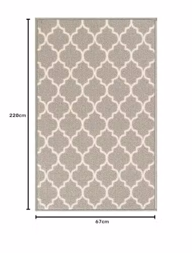 Desire Rugs Grey Trellis Design Non-Slip Machine Washable Runner Mat, W: 67 cm, L: 220 cm – 3