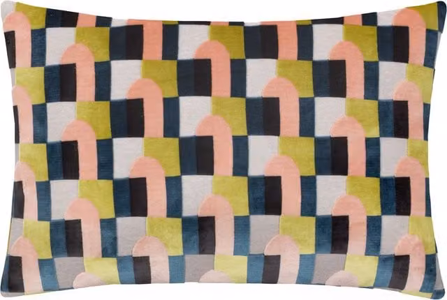 Make It A Home Keela Rectangular Cut Velvet Cushion in Pink and Green