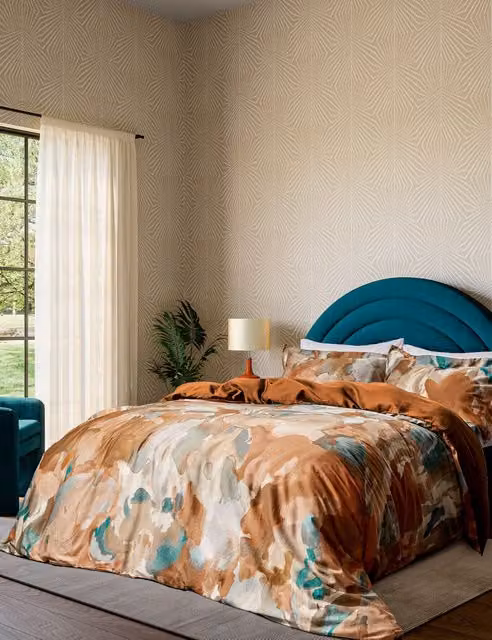 Bedeck of Belfast Harlequin Foresta Bedding Set, Orange Mix, 200 x 200 cm, Pure Cotton Mako Sateen