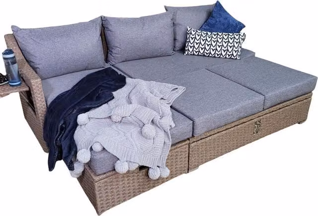 Samuel Alexander 4 Piece Brown Rattan 6 Seater Sofa Set with Daybed and Glass Table