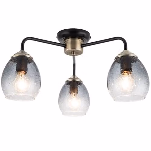 Cosylyte Malanda Modern 3-Light Ceiling Light with Smoky Grey Glass and Matt Black Base, W: 44 cm, D: 44 cm, H: 22 cm