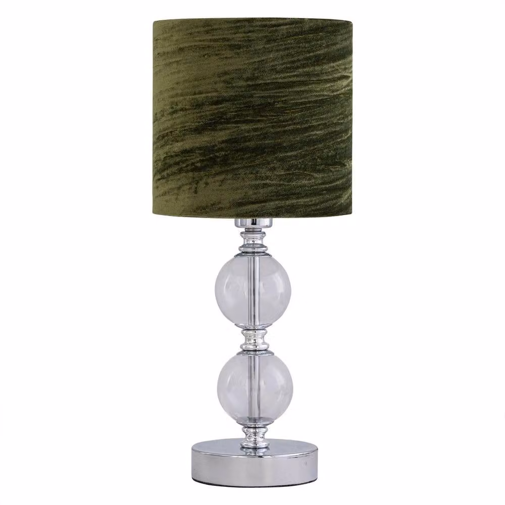 First Choice Lighting Set of 2 Chrome Two Ball Table Lamps with Green Crushed Velvet Shades – 2